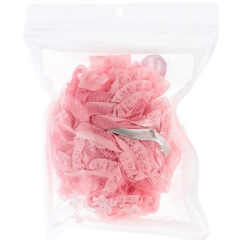 Мочалка нейлоновая Premium - PUDING, цвет пудровый раф, d-11см, 50гр, (ZIP пакет)_5