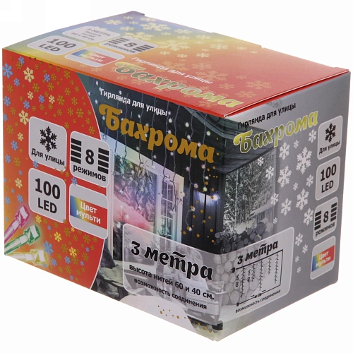 Гирлянда для улицы БАХРОМА ш3м в4060см 100 ламп LED, прозр пров, 8 реж, IP-54, Мультицвет (возможность соединения)_11