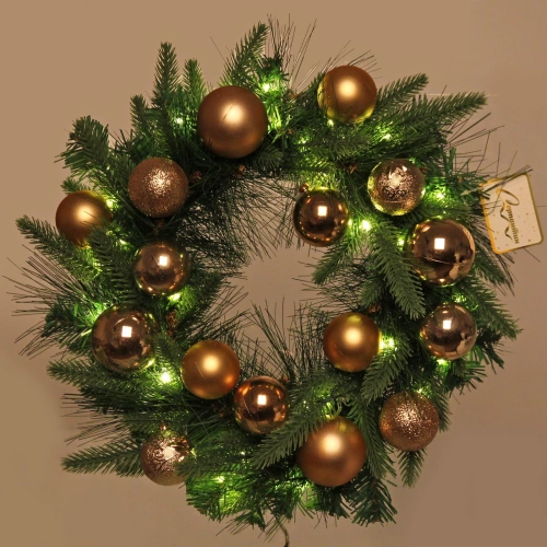 Венок хвойный "Сказочное чудо" d-40 см, ПВХ, литой ПВХ, Шампань