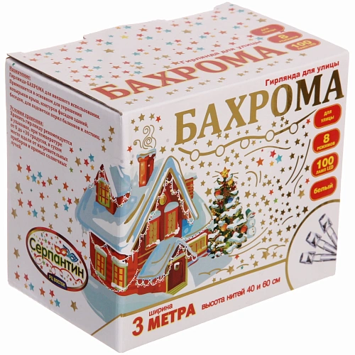 Гирлянда для улицы БАХРОМА ш3м в4060см 100 ламп LED, прозр провод, 8 реж, Белый (возможность соединения)_13