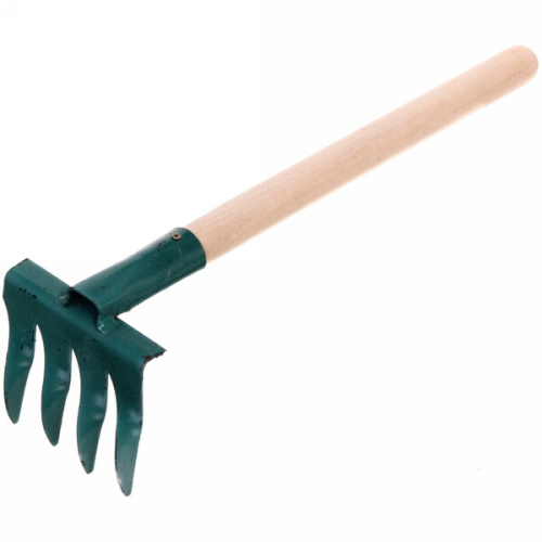 Грабли витые 4-х зубые металлические с деревянной ручкой