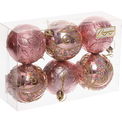 Набор шаров Шарм 6 см (в наборе 6 шт), Розовое золото_2