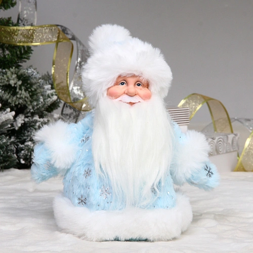 Дед Мороз для подарков и конфет "Лучезарный дед Мороз" 25 см (голубая шубка)