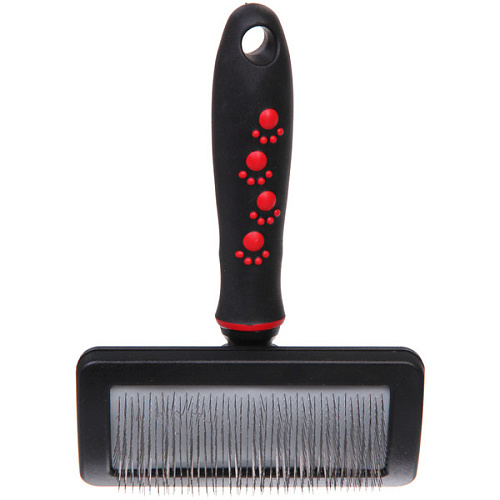 Расческа - пуходерка для животных ПРОФФ - МОЙ БРО, прорезиненная ручка, цвет красныйчерный, 1217,5см _5
