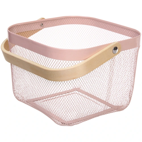 Корзина для хранения металлическая с деревянной ручкой ФАРГО, цвет розовый, 242418см_3