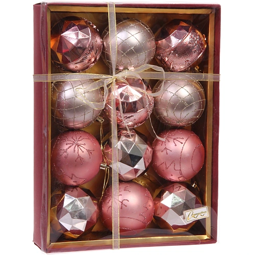 Новогодние шары Волшебный вальс 8 см (набор 12 шт), Розовое золотоШампань_5