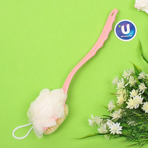 Мочалка массажная PREMIUM - FARGO, на пластиковой ручке, цвет розовый, 3510см (лейбл Ультрамарин)_3