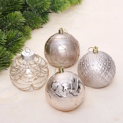 Новогодние шары Зимняя нежность 8 см (набор 12 шт), Шампань_6