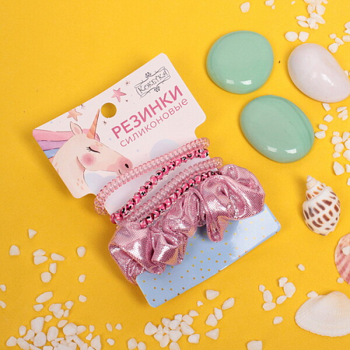 Резинки для волос 5шт The Star Collection, цвет розовый, d-6см (блистер Единорог)_3