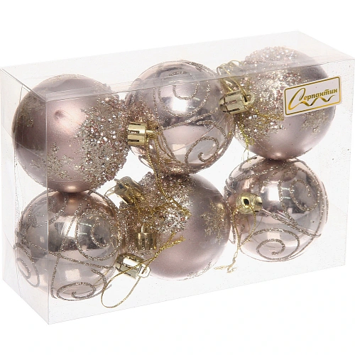 Набор шаров Снежный тепет 6 см (в наборе 6 шт), Шампань_2