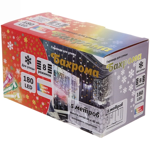 Гирлянда для улицы БАХРОМА ш5м в4060см 180 ламп LED, прозр пров, 8 реж, IP-54, Мультицвет (возможность соединения)_7