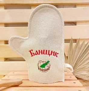 Варежка банная с вышивкой "Банщик", цвет белый, без упаковки