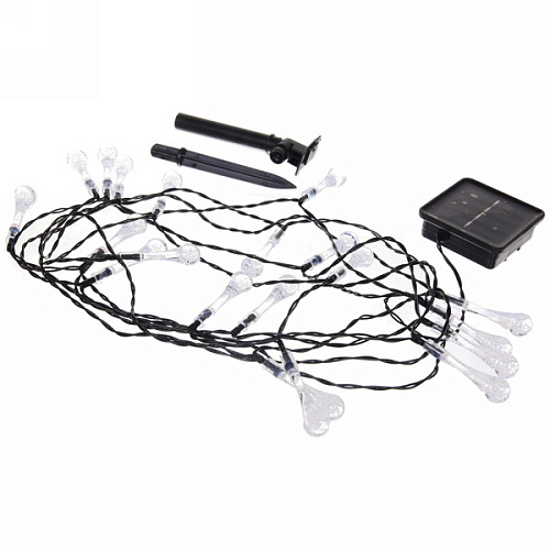 Гирлянда для улицы Капля росы 3 м 20 ламп LED чёрный провод, 2 реж,IP55, Теплый белый (солнечная батарея)_6