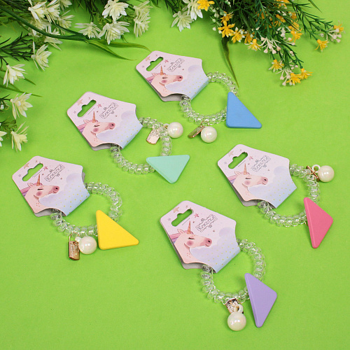 Резинка для волос силиконовая Salon Bon Bon, треугольник, микс 5 цветов, d-5,5см, ( подвес единорог)_3