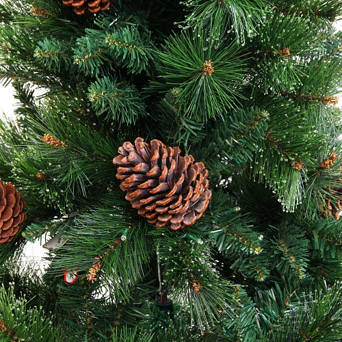 Елка светодиодная Лесная метель 150 см, ПВХ+леска (шишки и напыление), 407 веток, 140 ламп LED, Теплый белый_10