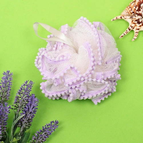 Мочалка нейлоновая Premium - SEFORA, цвет сиреневый, d-11см, 50гр, (ZIP пакет)_3