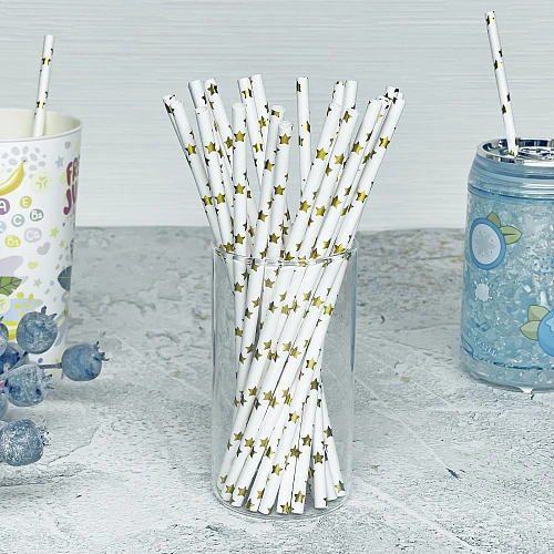Трубочка для коктейля "Звёзды" 19,5 см d-6 мм (набор 25 шт), Золото
