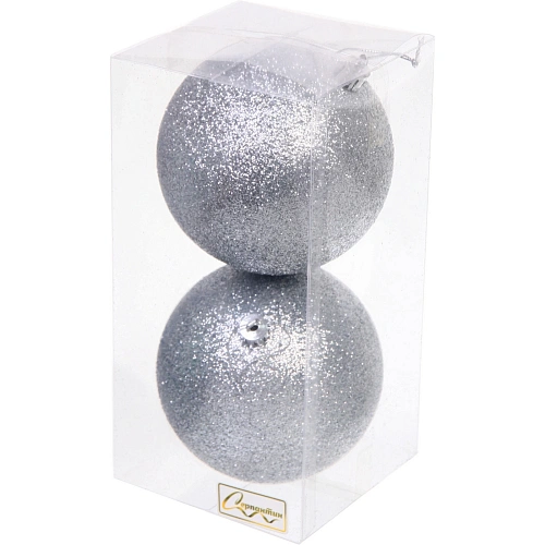 Новогодние шары 10 см (набор 2 шт) Глиттер, серебро_9
