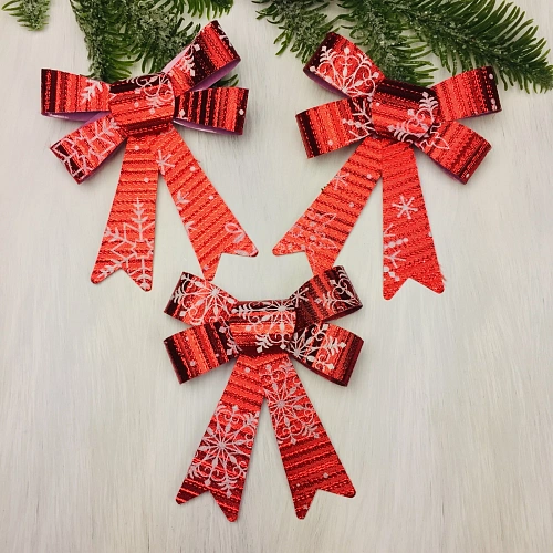 Бант на ёлку Снежинка 1012 см (набор 3шт), Красный_4