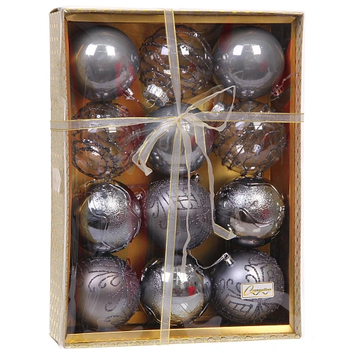 Новогодние шары Волшебство ночи 8 см (набор 12 шт), Графит_5