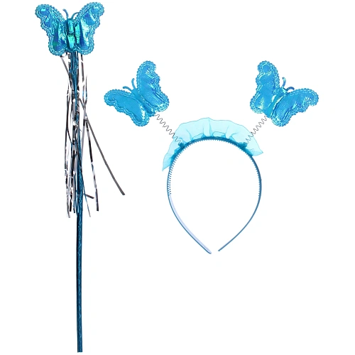 Карнавальный костюм Волшебная сказка (юбка, крылья, волшебная палочка, ободок), Голубой_3