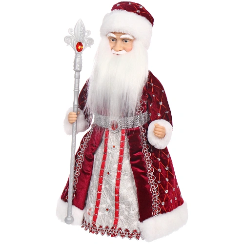 Дед Мороз музыкальный Красный бархат 40 см (бордовая шубка)_4