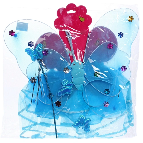 Карнавальный костюм Волшебная сказка (юбка, крылья, волшебная палочка, ободок), Голубой_7