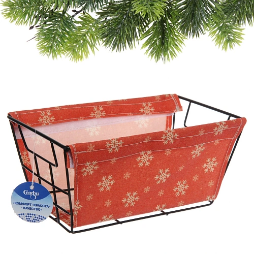 Корзинка металлическая для хранения ИДЕЯДОМА, принт снежинки, цвет красный, 251512см (лейбл Селфи)_7
