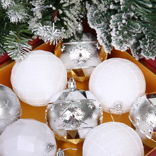 Новогодние шары Волшебный вальс 8 см (набор 12 шт), СереброБелый_6
