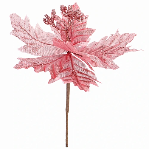 Украшение новогоднее Пуансеттия - Мерцание 17 см, Розовое золото_3