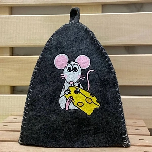 Шапка банная детская классическая с принтом "Мышь с сыром", цвет серый, (без упаковки)