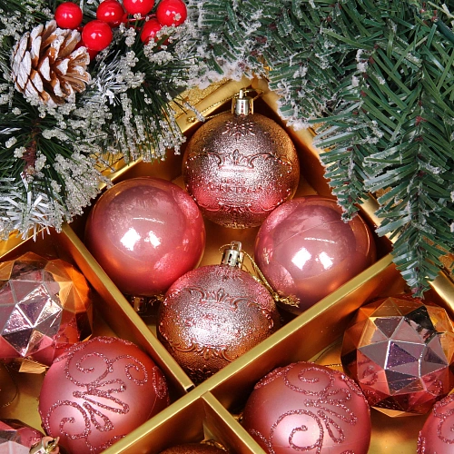 Новогодние шары Зимняя вечеринка 6 см (набор 16 шт), Розовое золото_5