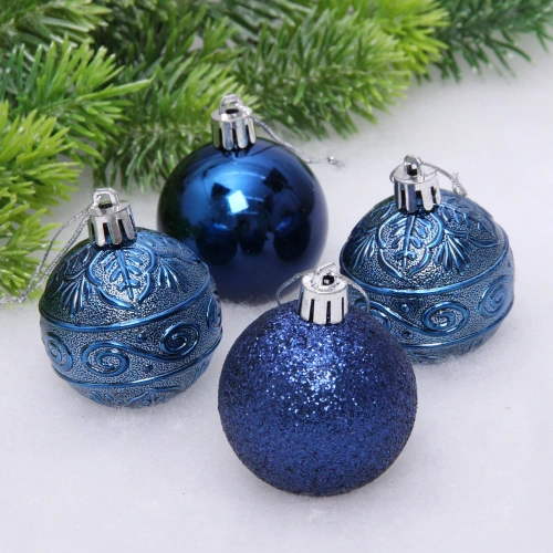 Новогодние шары 5 см (набор 4 шт) "Микс фактур", сапфир