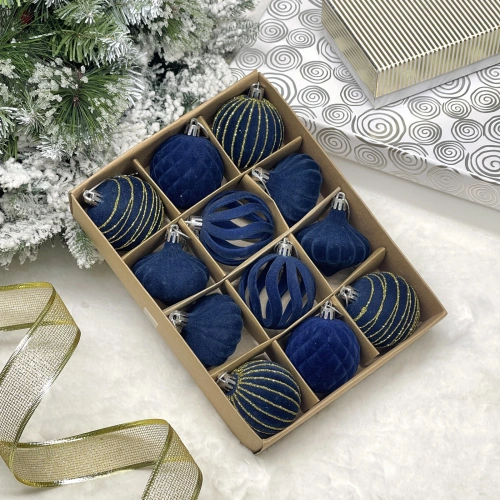 Набор елочных украшений VELOUR "Восточная ночь" 6 см (набор 12 шт), Сапфир