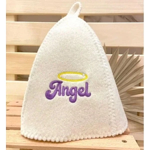 Шапка банная классическая с вышивкой "Angel", цвет белый, (без упаковки)