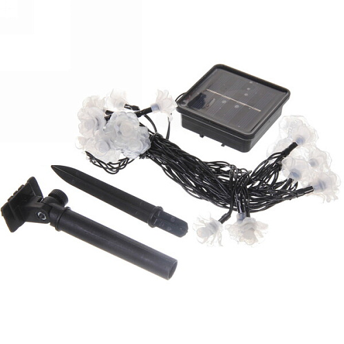Гирлянда для улицы Нежный цветок 3 м 20 ламп LED чёрный провод, 2 реж,IP-55, Теплый белый (солнечная батарея)_8