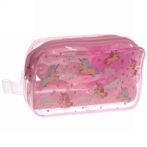 Набор банный дорожный 4шт Traveler-Единорог, цв розовый, (мочалка, футляр 2шт, расческа), 20126_5