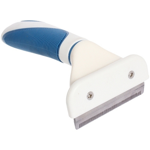 Расческа - дешеддр для животных ЛАПУСИКИ, коллекция БРО, прорезиненная ручка, цвет белыйголубой, 8155см (блистер)_3