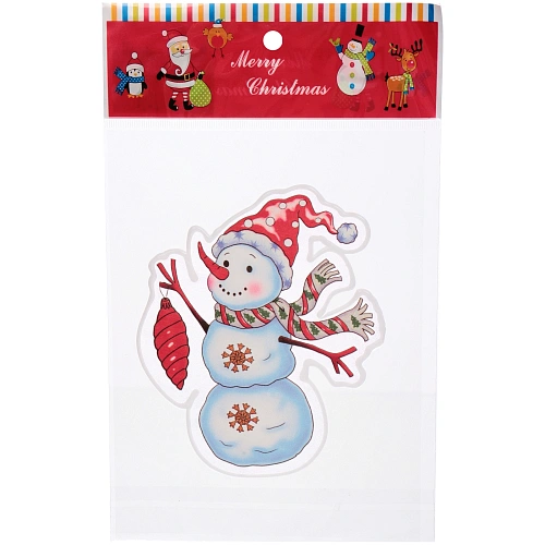 Наклейка на стекло "Снеговик с игрушкой" 15*20 см