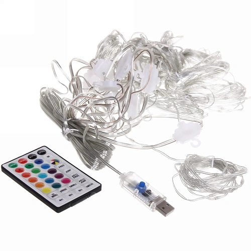 Гирлянда для дома ЗАНАВЕС Magnificent ш3 в2,8 м 280 ламп LED, прозрачнпров, более 8 реж, с пультом ДУ на подвесах, IP-20, RGRB (USB)_13