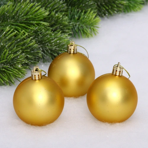 Новогодние шары 6 см (набор 3 шт) "Матовый", золотой