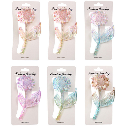 Заколка-краб для волос Мон Пион, подсолнух, микс 6 цветов, 11см (Блистер)_5