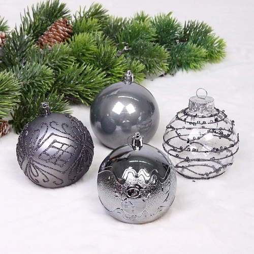 Новогодние шары Волшебство ночи 8 см (набор 12 шт), Графит_8