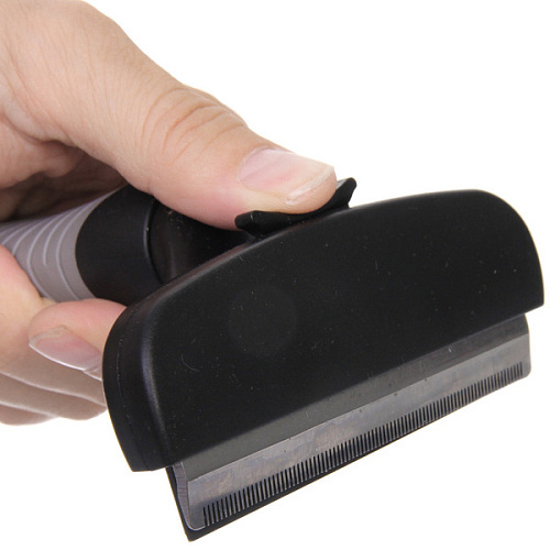 Расческа - фурминатор с кнопкой самоочистки для животных ПРЕМИУМ - МОЙ БРО, прорезиненная ручка, цвет серыйчерный, 1115,5см _8