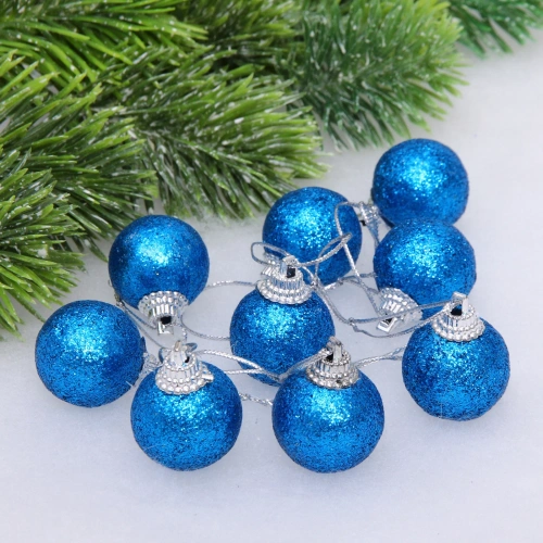 Новогодние шары 3 см (набор 9 шт) "Блестящее напыление", голубой