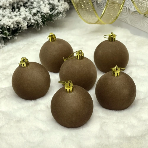 Набор шаров VELOUR "Нежный бархат" 6 см (набор 6 шт), Кофейный