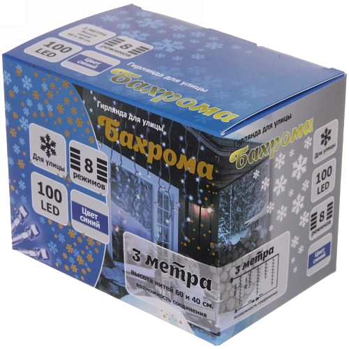 Гирлянда для улицы БАХРОМА ш3м в4060см 100 ламп LED, прозр пров, 8 реж, IP-54, Синий (возможность соединения)_14
