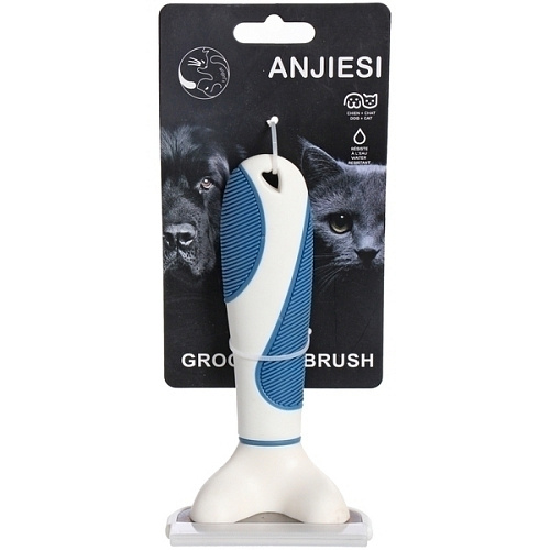 Расческа - дешеддр для животных ЛАПУСИКИ, коллекция БРО, прорезиненная ручка, цвет белыйголубой, 8155см (блистер)_6