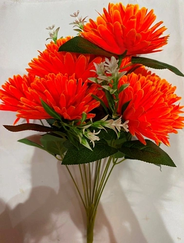 Искусственные цветы "Цветочная мелодия" Хризантемы 43см 10 цветков оранжевый неон