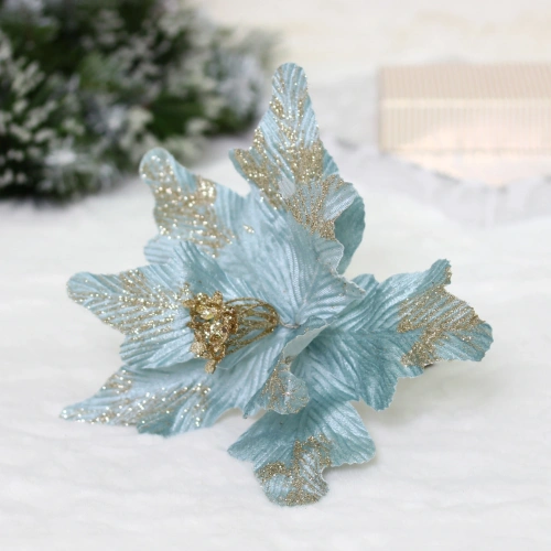 Украшение новогоднее "Пуансеттия - Нежность" 25 см, Голубой
